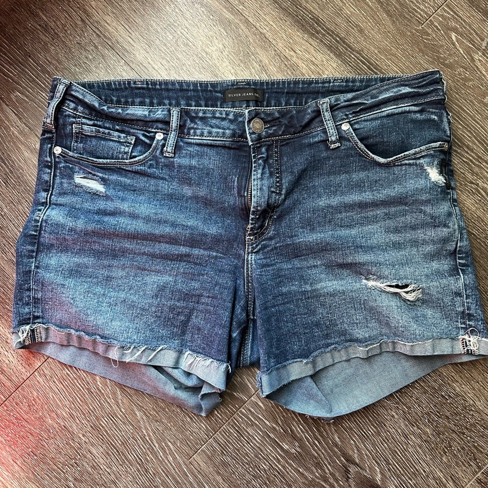 Silver Brand Jean Shorts in Size 16 with Dark Wash & Distressing
